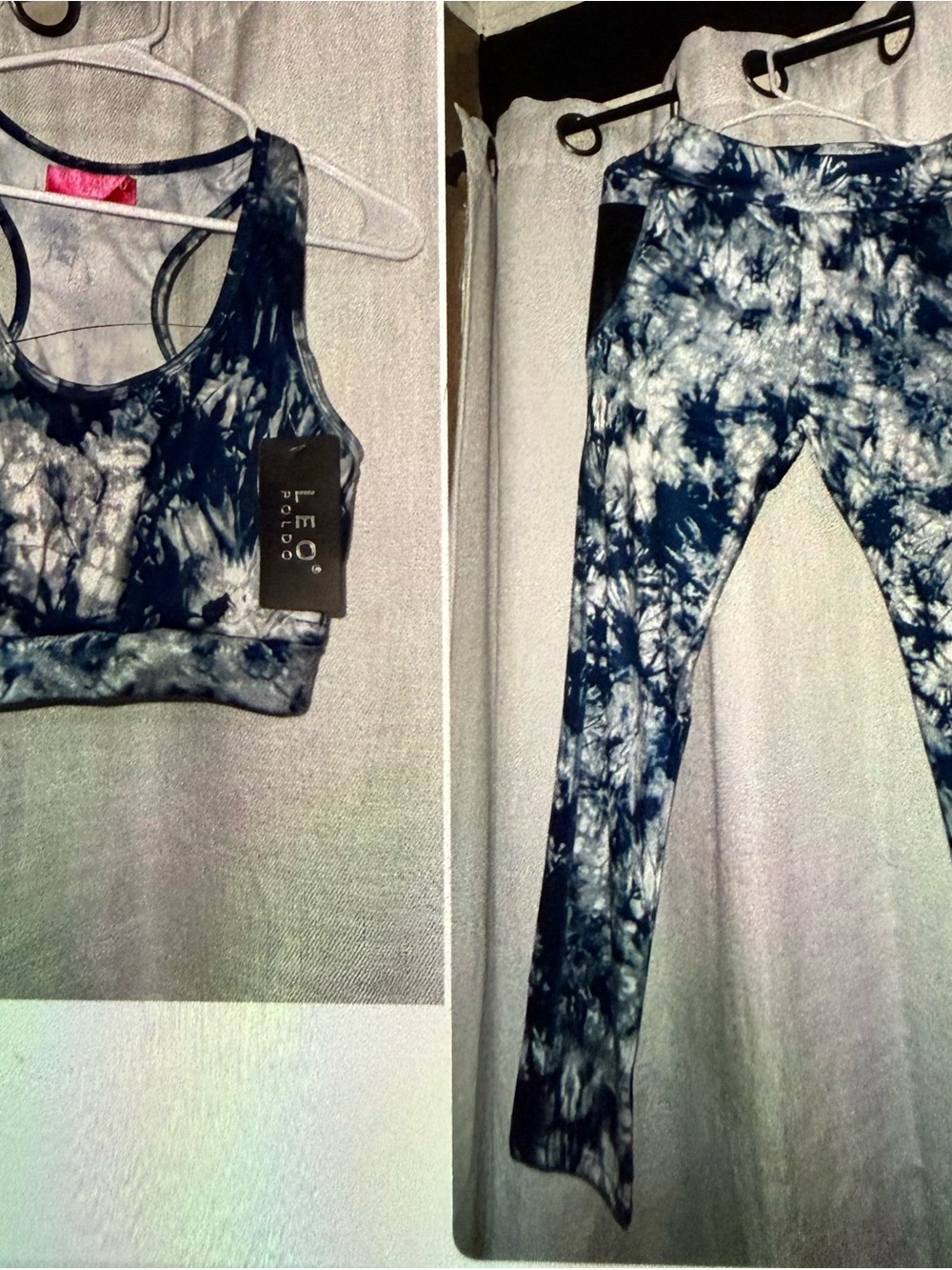 Tie-Dye Navy & White Active Set - Sports Bra + Leggings